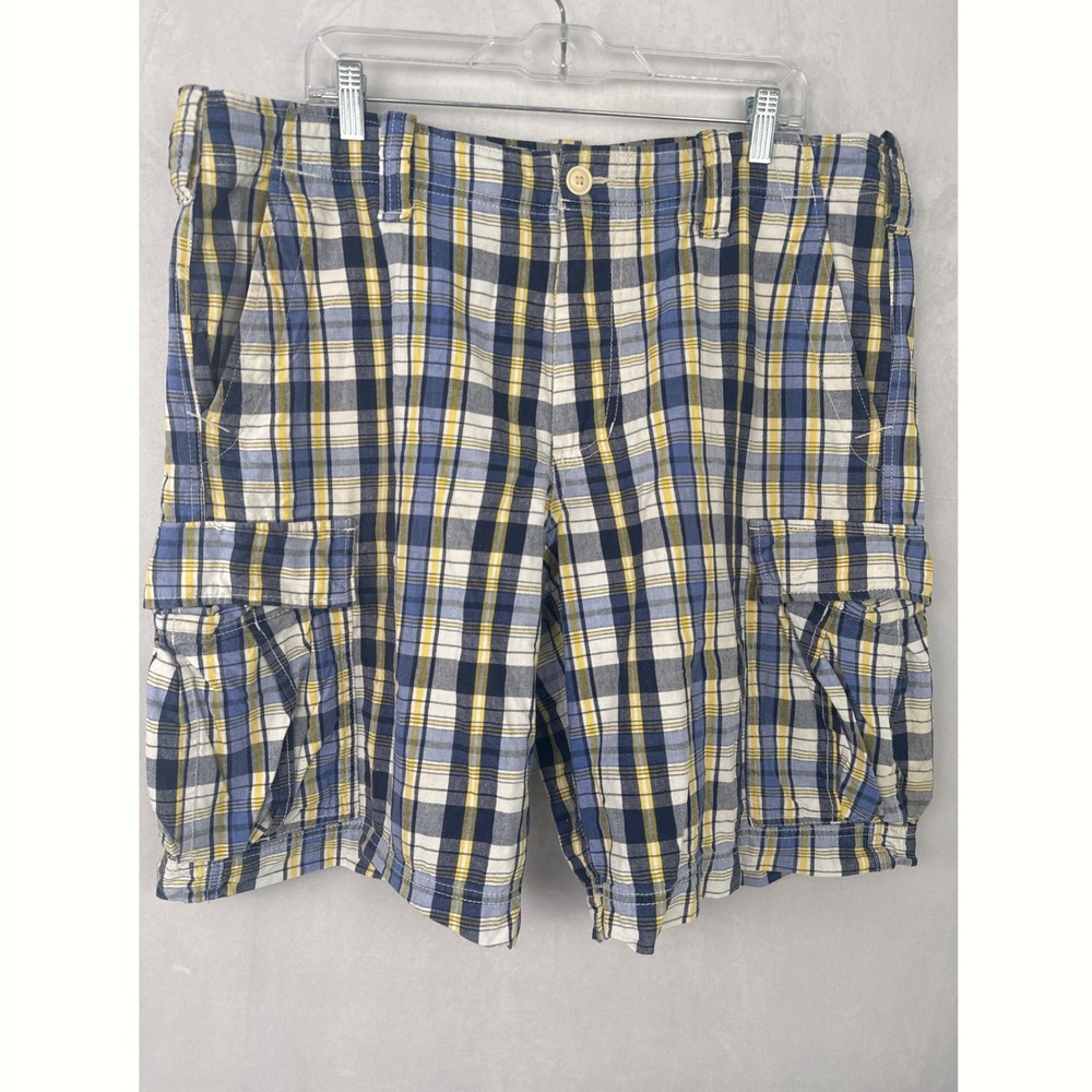 Polo Jeans Co Ralph Lauren Mens 38 Plaid Cargo Shorts Blue Yellow Cotton Preppy